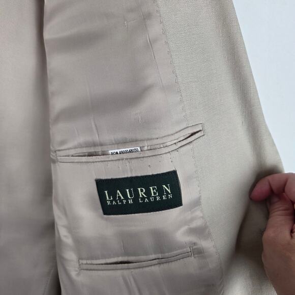 Lauren Ralph Lauren Men's Beige Linen Two-Button Blazer Size 44L Coastal Beach - Picture 6 of 10